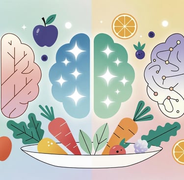 Minimalist illustration representing neurodivergence and eating: three stylized brains with unique p