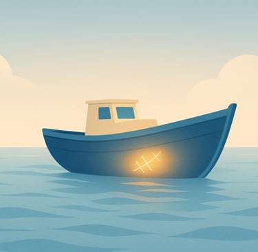 Bateau réparé sur mer calme symbolisant l'approche globale de la santé et du bien-être plutôt que la