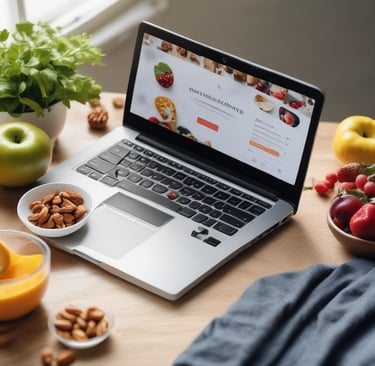 Photo of a laptop with a blog, surrounded by healthy snacks, offering nutrition advice by a bilingua