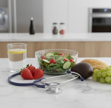Stéthoscope entrelacé avec des aliments frais