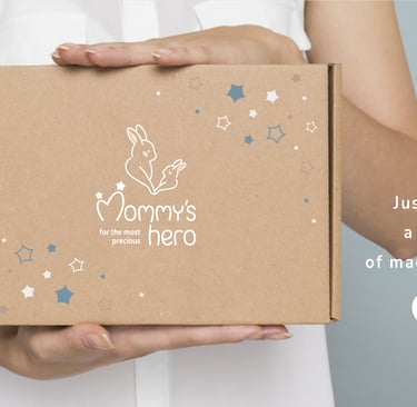 Cute and gentle Logo and Brand Identity for baby store Mommy's Hero, packaging box