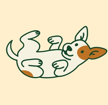 Ilustración de un perro relajado tumbado boca arriba