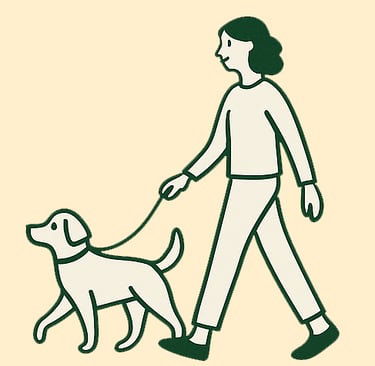 ilustración de una mujer paseando su perro