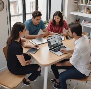 people sitting near table with laptop computer
