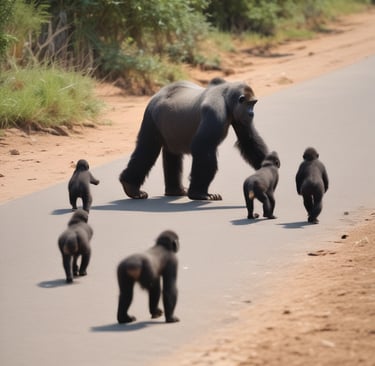gorilla crossing the road