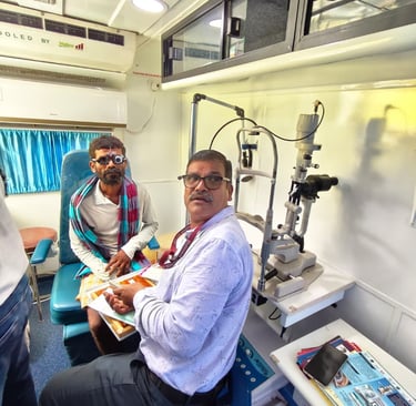 Ophthalmic Technician doing Refraction in Mobile Van
