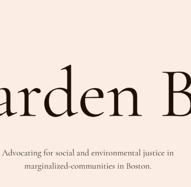 The Garden Body logo featuring a hummingbird and text advocating for social justice in Boston.