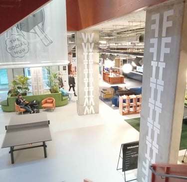 Another view of the Social Hub lobby with a table tennis table