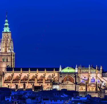 Toledo Cathedral at night. Spain