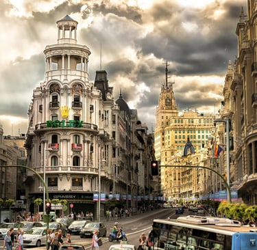 Vista de la Gran via y Calle Alcalá en Madrid