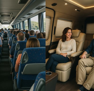 a man and woman sitting on a van