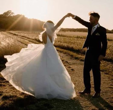 First dance under romantic string lights