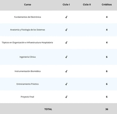 "Plan de estudios detallado de la Diplomatura en Ingeniería Clínica: módulos y asignaturas clave."