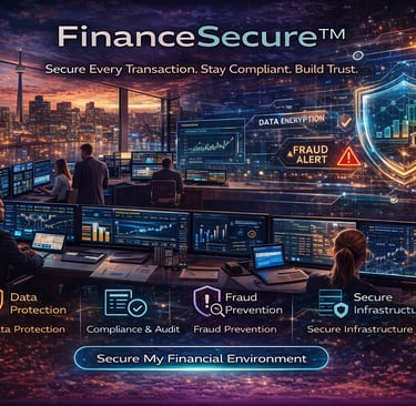 FinanceSecure platform protecting financial data and transactions in modern financial office
