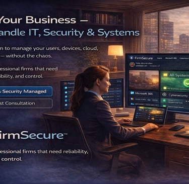 FirmSecure managed IT services dashboard with office professional monitoring business systems