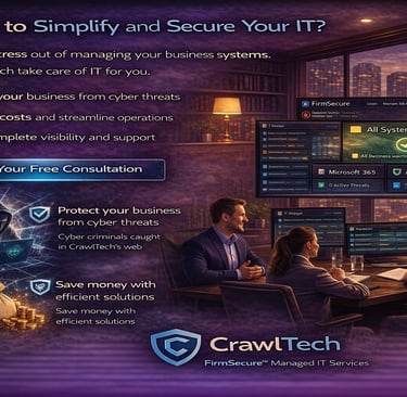 CrawlTech FirmSecure cybersecurity protection and cost savings visualization with business team