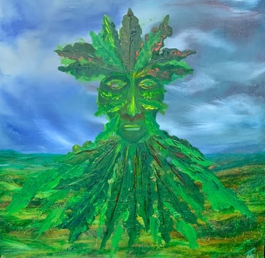 Green man, oil paint, mystery, Celtic.