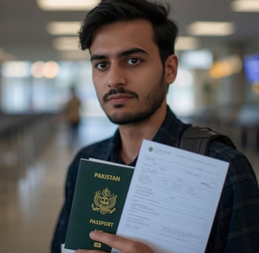 Pakistani applicant holding a dummy flight itinerary for Schengen visa application