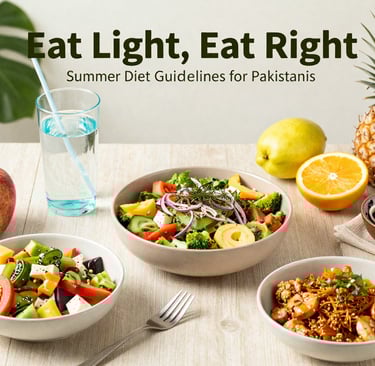 Healthy summer diet meals including fresh vegetable salad, fruit, and water for a balanced lifestyle.