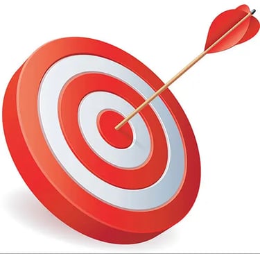 A red and white target with a red arrow in the bullseye.