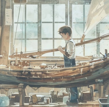 SWB Global Academy  Nurturing Curious Minds  Individualized Learning  Makers' Mind Illustration | Student creating a sailboat