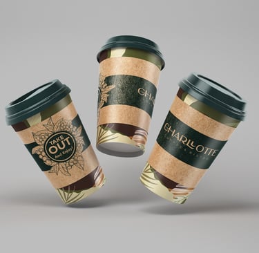 three coffee cups with coffee cups and a cup of coffee