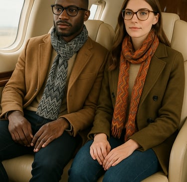 a man and woman sitting in a plane