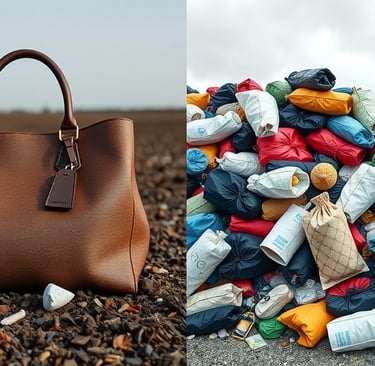 a handbag and a handbag with a bag of garbage
