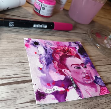 portrait de Frida Kahlo rose et violet