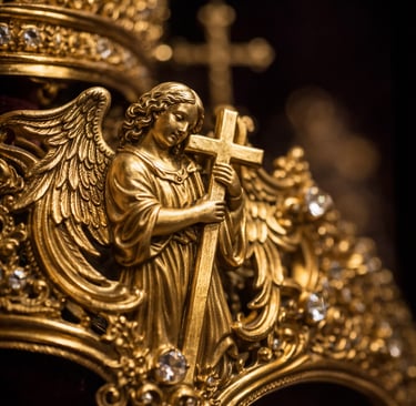 detalle de un ángel en corona de oro