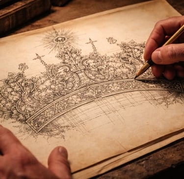 manos dibujando corona para virgen