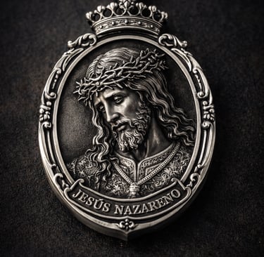 medalla de cofradia realizada en plata con imagen de Jesús nazareno
