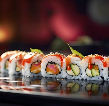 a sushi with a leaf on top of it