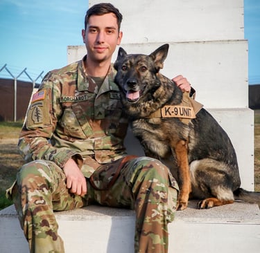 Emotional bond between military handler and loyal working dog.