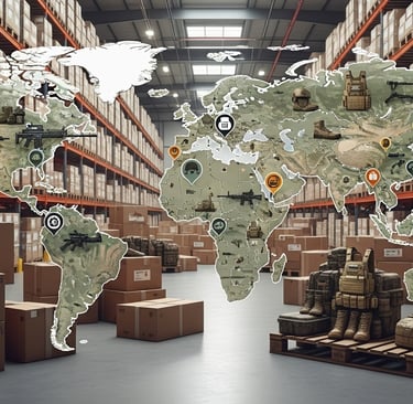 Zestlet global export map showing tactical gear deliveries to NATO countries, police departments, and private security sector