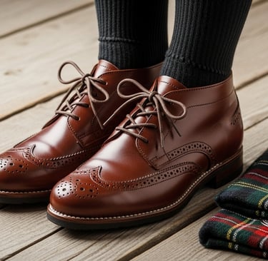 Highland Footwear & Hose Ghillie brogues, kilt hose, spats — durable, elegant, and comfortable.