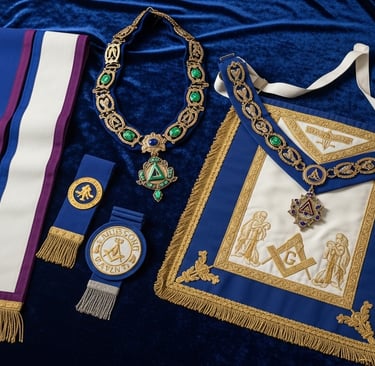 we craft Masonic aprons, sashes, collars, and ceremonial sticks with exquisite embroidery.