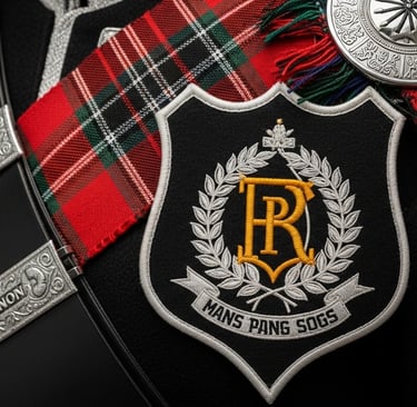 Scottish pipe band uniform with custom embroidery