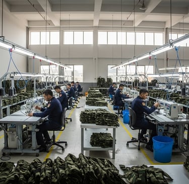 Zestlet tactical uniform manufacturing facility in Sialkot with ISO-certified production lines and skilled workers.