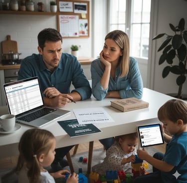 Pais preocupados com o planejamento financeiro do futuro dos filhos.
