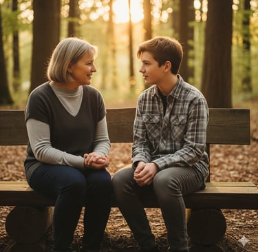 mãe e filho conversão sobre futuro financeiro 