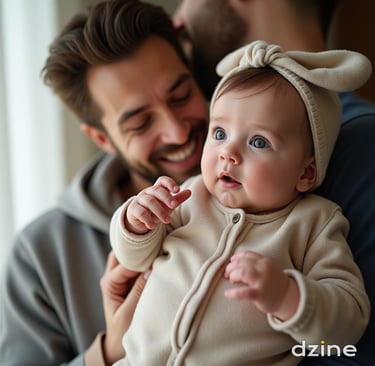 a man and a baby are smiling