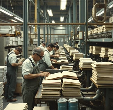 people working at a book publishing manufacturing company.