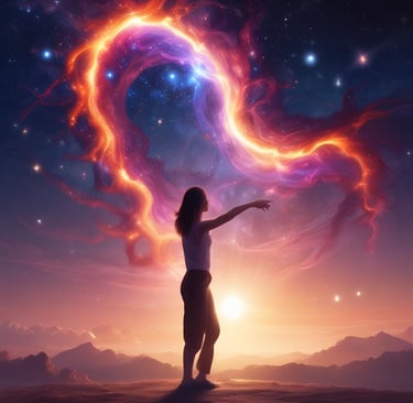 a woman standing on a hill with a heart shaped shaped object