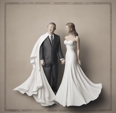 a figurine of a man and a woman on a red cloth