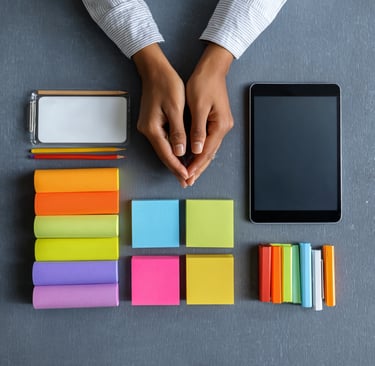 Person using neurodivergent tools to organize their workspace.