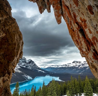 a view of a lake and mountains 