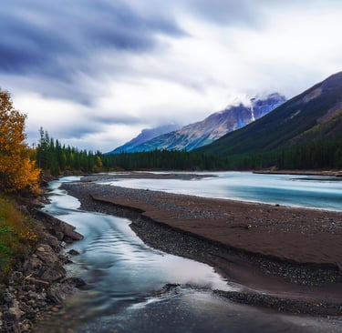 banff National park river running through a mountain range