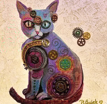 “Steampunk Kitty” steampunk cat painting 