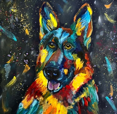 “Meister” a dog is shown in this painting